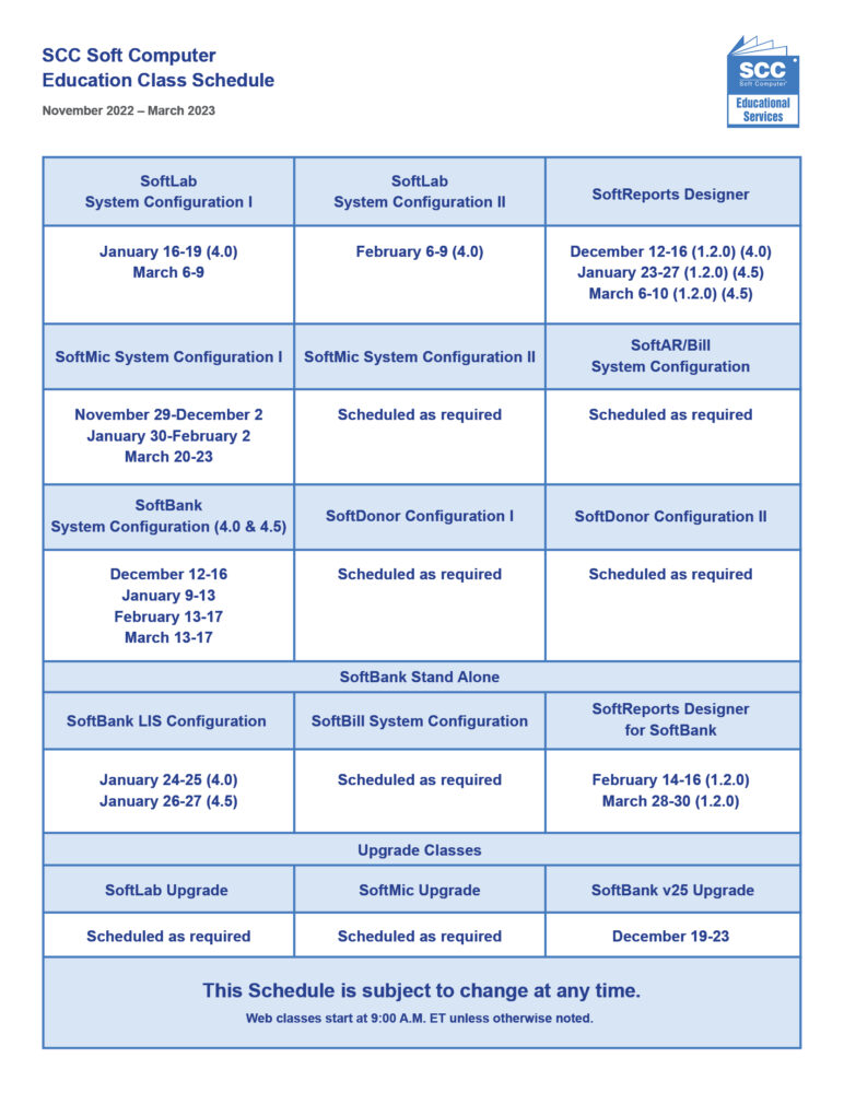 New Education Schedule SCC Blog